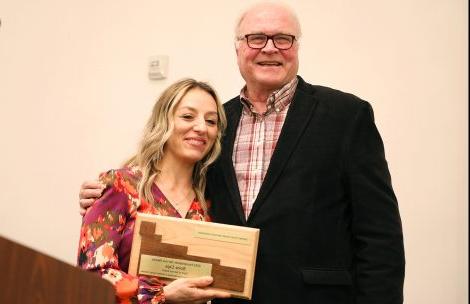 Soira Ceja receives the Spirit of Service Award at the 2023 Garfield County Humanitarian Awards celebration in Glenwood Springs on April 3, 2023.